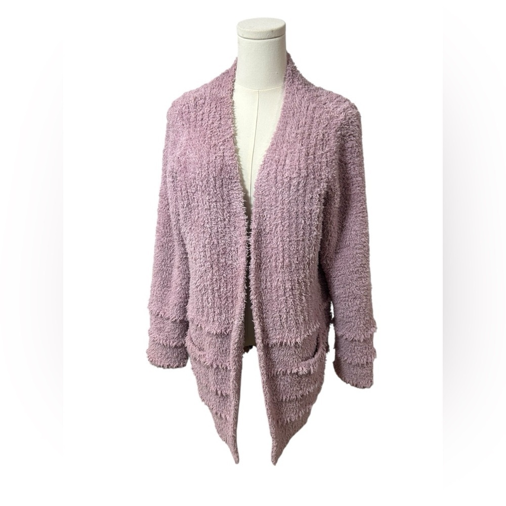 Barefoot Dreams CozyChic Plush Boardwalk Cardigan Mauve Purple Size Large - Picture 5 of 13